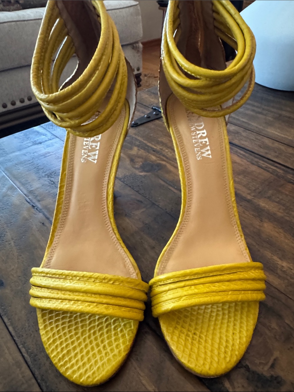 Andrew Stevens Mustard Yellow Strappy Ankle-Wrap Heels